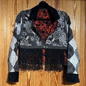 Western Boho Handmade Reversible Fringe Cropped Jacket Statement Piece